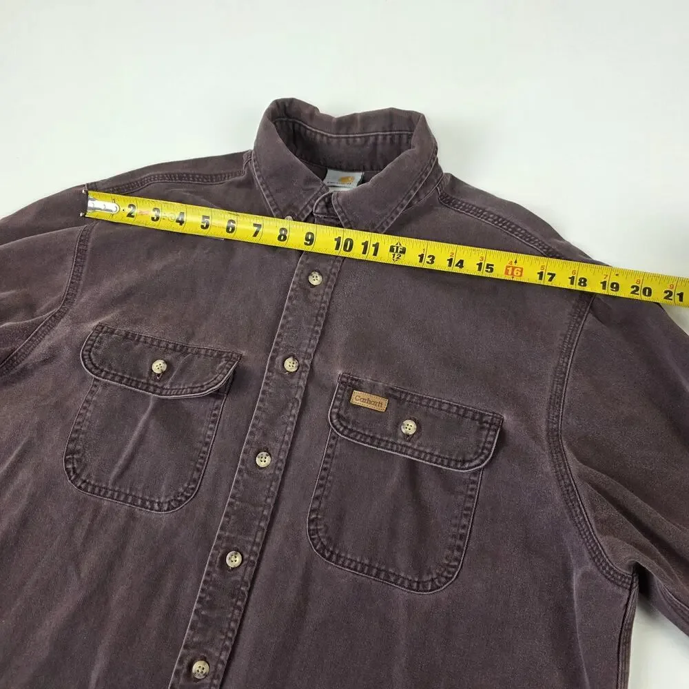 Carhartt‎ Shirt Mens Extra Large Purple Faded Button Down Workwear Double Pocket